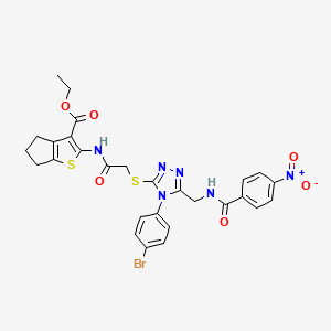 ethyl 2-(2-((4-(4-bromophenyl)-5-((4-nitrobenzamido)methyl)-4H-1,2,4-triazol-3-yl)thio)acetamido)-5,6-dihydro-4H-cyclopenta[b]thiophene-3-carboxylate