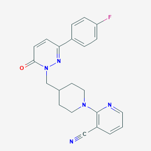 molecular formula C22H20FN5O B2619838 2-[4-[[3-(4-Fluorophenyl)-6-oxopyridazin-1-yl]methyl]piperidin-1-yl]pyridine-3-carbonitrile CAS No. 2380084-04-6