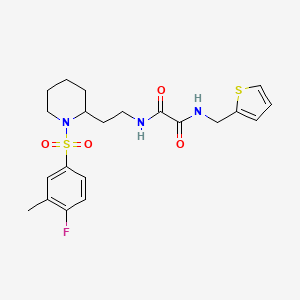 molecular formula C21H26FN3O4S2 B2619877 N1-(2-(1-((4-fluoro-3-methylphenyl)sulfonyl)piperidin-2-yl)ethyl)-N2-(thiophen-2-ylmethyl)oxalamide CAS No. 898426-21-6