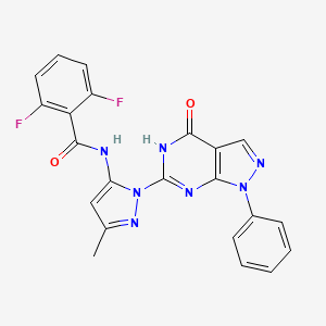 molecular formula C22H15F2N7O2 B2619895 2,6-difluoro-N-(3-methyl-1-(4-oxo-1-phenyl-4,5-dihydro-1H-pyrazolo[3,4-d]pyrimidin-6-yl)-1H-pyrazol-5-yl)benzamide CAS No. 1019097-40-5