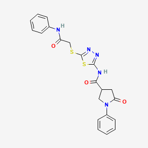 molecular formula C21H19N5O3S2 B2619924 5-oxo-1-phenyl-N-(5-{[(phenylcarbamoyl)methyl]sulfanyl}-1,3,4-thiadiazol-2-yl)pyrrolidine-3-carboxamide CAS No. 872594-63-3