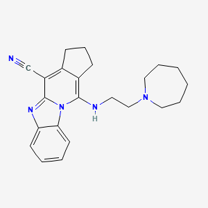 molecular formula C23H27N5 B2619932 11-((2-(azepan-1-yl)ethyl)amino)-2,3-dihydro-1H-benzo[4,5]imidazo[1,2-a]cyclopenta[d]pyridine-4-carbonitrile CAS No. 385392-08-5