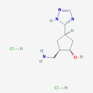 molecular formula C8H16Cl2N4O B2619943 (1S,2S,4R)-2-(aminomethyl)-4-(4H-1,2,4-triazol-3-yl)cyclopentan-1-ol dihydrochloride CAS No. 2044705-65-7