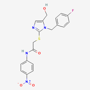 molecular formula C19H17FN4O4S B2619963 2-((1-(4-fluorobenzyl)-5-(hydroxymethyl)-1H-imidazol-2-yl)thio)-N-(4-nitrophenyl)acetamide CAS No. 899748-12-0