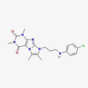 molecular formula C20H23ClN6O2 B2619964 8-(3-((4-chlorophenyl)amino)propyl)-1,3,6,7-tetramethyl-1H-imidazo[2,1-f]purine-2,4(3H,8H)-dione CAS No. 923109-62-0