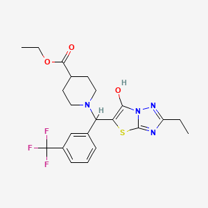 Ethyl 1-((2-ethyl-6-hydroxythiazolo[3,2-b][1,2,4]triazol-5-yl)(3-(trifluoromethyl)phenyl)methyl)piperidine-4-carboxylate
