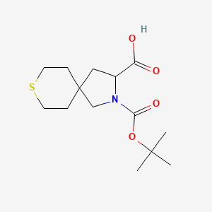 molecular formula C14H23NO4S B2619968 2-[(2-Methylpropan-2-yl)oxycarbonyl]-8-thia-2-azaspiro[4.5]decane-3-carboxylic acid CAS No. 2305254-61-7