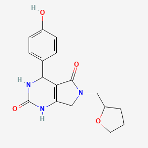 molecular formula C17H19N3O4 B2619975 4-(4-hydroxyphenyl)-6-((tetrahydrofuran-2-yl)methyl)-3,4,6,7-tetrahydro-1H-pyrrolo[3,4-d]pyrimidine-2,5-dione CAS No. 1021024-99-6