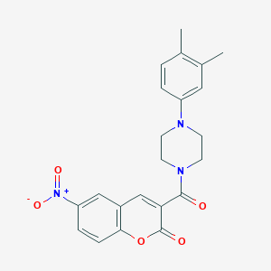 molecular formula C22H21N3O5 B2619976 3-[4-(3,4-Dimethylphenyl)piperazine-1-carbonyl]-6-nitrochromen-2-one CAS No. 682346-06-1