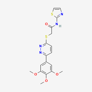 molecular formula C18H18N4O4S2 B2619990 N-(thiazol-2-yl)-2-((6-(3,4,5-trimethoxyphenyl)pyridazin-3-yl)thio)acetamide CAS No. 899740-61-5