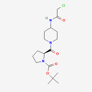 molecular formula C17H28ClN3O4 B2619992 Tert-butyl (2S)-2-[4-[(2-chloroacetyl)amino]piperidine-1-carbonyl]pyrrolidine-1-carboxylate CAS No. 2411180-33-9