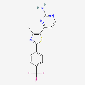 molecular formula C15H11F3N4S B2619994 4-{4-Methyl-2-[4-(trifluoromethyl)phenyl]-1,3-thiazol-5-yl}-2-pyrimidinamine CAS No. 499796-52-0