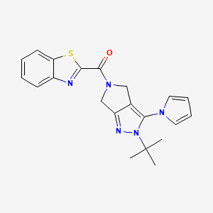 molecular formula C21H21N5OS B2619996 benzo[d]thiazol-2-yl(2-(tert-butyl)-3-(1H-pyrrol-1-yl)pyrrolo[3,4-c]pyrazol-5(2H,4H,6H)-yl)methanone CAS No. 1251544-54-3