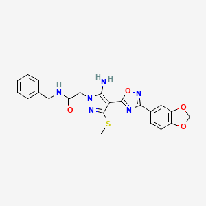 molecular formula C22H20N6O4S B2620012 2-(5-amino-4-(3-(benzo[d][1,3]dioxol-5-yl)-1,2,4-oxadiazol-5-yl)-3-(methylthio)-1H-pyrazol-1-yl)-N-benzylacetamide CAS No. 1019098-41-9