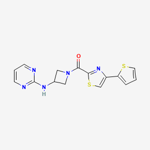 molecular formula C15H13N5OS2 B2620018 (3-(Pyrimidin-2-ylamino)azetidin-1-yl)(4-(thiophen-2-yl)thiazol-2-yl)methanone CAS No. 2034303-55-2