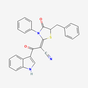 molecular formula C27H19N3O2S B2620019 (E)-2-(5-benzyl-4-oxo-3-phenylthiazolidin-2-ylidene)-3-(1H-indol-3-yl)-3-oxopropanenitrile CAS No. 899993-56-7
