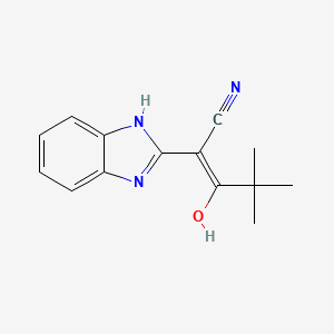 molecular formula C14H15N3O B2620021 2-(2,3-dihydro-1H-1,3-benzodiazol-2-ylidene)-4,4-dimethyl-3-oxopentanenitrile CAS No. 158262-74-9