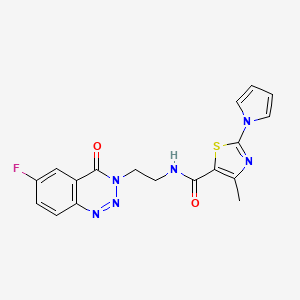 molecular formula C18H15FN6O2S B2620033 N-(2-(6-fluoro-4-oxobenzo[d][1,2,3]triazin-3(4H)-yl)ethyl)-4-methyl-2-(1H-pyrrol-1-yl)thiazole-5-carboxamide CAS No. 1904371-32-9