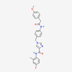 molecular formula C27H25FN4O3 B2620036 N-(4-fluoro-2-methylphenyl)-1-(4-(2-(4-methoxyphenyl)acetamido)benzyl)-1H-imidazole-4-carboxamide CAS No. 1251608-74-8