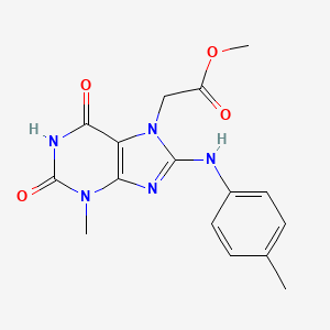 molecular formula C16H17N5O4 B2620037 Methyl 2-{3-methyl-8-[(4-methylphenyl)amino]-2,6-dioxo-1,3,7-trihydropurin-7-y l}acetate CAS No. 887888-77-9