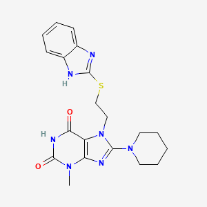 molecular formula C20H23N7O2S B2620038 7-(2-((1H-benzo[d]imidazol-2-yl)thio)ethyl)-3-methyl-8-(piperidin-1-yl)-1H-purine-2,6(3H,7H)-dione CAS No. 476482-53-8