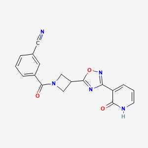 molecular formula C18H13N5O3 B2620061 3-(3-(3-(2-Oxo-1,2-dihydropyridin-3-yl)-1,2,4-oxadiazol-5-yl)azetidine-1-carbonyl)benzonitrile CAS No. 1421530-79-1