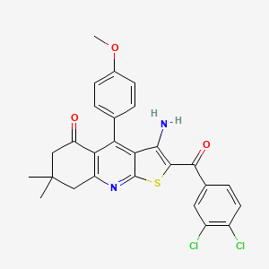 molecular formula C27H22Cl2N2O3S B2620062 3-Amino-2-(3,4-dichlorobenzoyl)-4-(4-methoxyphenyl)-7,7-dimethyl-6,8-dihydrothieno[2,3-b]quinolin-5-one CAS No. 690643-19-7