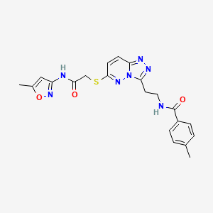 molecular formula C21H21N7O3S B2620071 4-methyl-N-(2-(6-((2-((5-methylisoxazol-3-yl)amino)-2-oxoethyl)thio)-[1,2,4]triazolo[4,3-b]pyridazin-3-yl)ethyl)benzamide CAS No. 872995-19-2