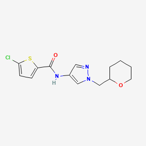 molecular formula C14H16ClN3O2S B2620082 5-chloro-N-(1-((tetrahydro-2H-pyran-2-yl)methyl)-1H-pyrazol-4-yl)thiophene-2-carboxamide CAS No. 2034612-20-7