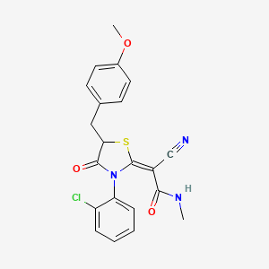 molecular formula C21H18ClN3O3S B2620086 (E)-2-(3-(2-chlorophenyl)-5-(4-methoxybenzyl)-4-oxothiazolidin-2-ylidene)-2-cyano-N-methylacetamide CAS No. 1049035-64-4