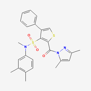 molecular formula C25H25N3O3S2 B2620092 N-(3,4-dimethylphenyl)-2-[(3,5-dimethyl-1H-pyrazol-1-yl)carbonyl]-N-methyl-4-phenylthiophene-3-sulfonamide CAS No. 1982158-69-9