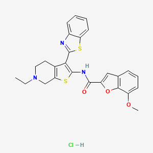 molecular formula C26H24ClN3O3S2 B2620109 盐酸7-甲氧基苯并呋喃-2-甲酰胺-N-(3-(苯并[d]噻唑-2-基)-6-乙基-4,5,6,7-四氢噻吩并[2,3-c]吡啶-2-基) CAS No. 1329644-17-8