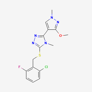 molecular formula C15H15ClFN5OS B2620112 3-((2-chloro-6-fluorobenzyl)thio)-5-(3-methoxy-1-methyl-1H-pyrazol-4-yl)-4-methyl-4H-1,2,4-triazole CAS No. 1014093-01-6