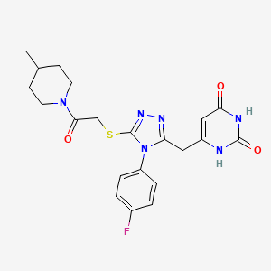 molecular formula C21H23FN6O3S B2620113 6-[[4-(4-fluorophenyl)-5-[2-(4-methylpiperidin-1-yl)-2-oxoethyl]sulfanyl-1,2,4-triazol-3-yl]methyl]-1H-pyrimidine-2,4-dione CAS No. 852153-97-0