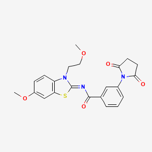 molecular formula C22H21N3O5S B2620117 (Z)-3-(2,5-dioxopyrrolidin-1-yl)-N-(6-methoxy-3-(2-methoxyethyl)benzo[d]thiazol-2(3H)-ylidene)benzamide CAS No. 865161-48-4