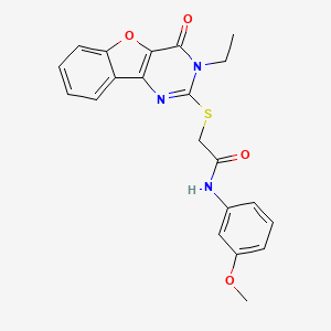molecular formula C21H19N3O4S B2620141 2-((3-ethyl-4-oxo-3,4-dihydrobenzofuro[3,2-d]pyrimidin-2-yl)thio)-N-(3-methoxyphenyl)acetamide CAS No. 923157-68-0