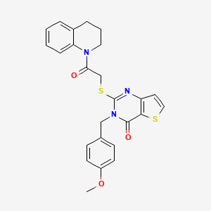 molecular formula C25H23N3O3S2 B2620144 2-{[2-(3,4-dihydroquinolin-1(2H)-yl)-2-oxoethyl]sulfanyl}-3-(4-methoxybenzyl)thieno[3,2-d]pyrimidin-4(3H)-one CAS No. 923193-07-1