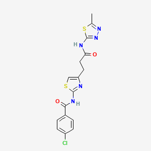 molecular formula C16H14ClN5O2S2 B2620155 4-chloro-N-(4-(3-((5-methyl-1,3,4-thiadiazol-2-yl)amino)-3-oxopropyl)thiazol-2-yl)benzamide CAS No. 1021227-84-8