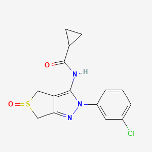 molecular formula C15H14ClN3O2S B2620172 N-(2-(3-chlorophenyl)-5-oxido-4,6-dihydro-2H-thieno[3,4-c]pyrazol-3-yl)cyclopropanecarboxamide CAS No. 958587-12-7