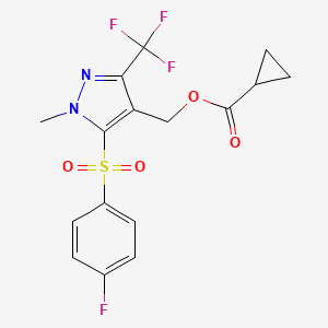 molecular formula C16H14F4N2O4S B2620175 [5-[(4-fluorophenyl)sulfonyl]-1-methyl-3-(trifluoromethyl)-1H-pyrazol-4-yl]methyl cyclopropanecarboxylate CAS No. 956193-71-8