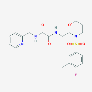 molecular formula C20H23FN4O5S B2620176 N1-((3-((4-fluoro-3-methylphenyl)sulfonyl)-1,3-oxazinan-2-yl)methyl)-N2-(pyridin-2-ylmethyl)oxalamide CAS No. 872724-90-8