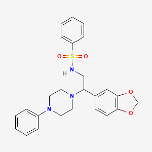 molecular formula C25H27N3O4S B2620181 N-(2-(benzo[d][1,3]dioxol-5-yl)-2-(4-phenylpiperazin-1-yl)ethyl)benzenesulfonamide CAS No. 896263-00-6