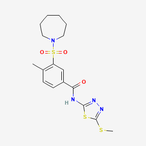 molecular formula C17H22N4O3S3 B2620185 3-(azepan-1-ylsulfonyl)-4-methyl-N-(5-methylsulfanyl-1,3,4-thiadiazol-2-yl)benzamide CAS No. 690246-99-2