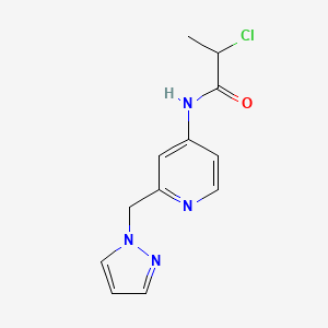 molecular formula C12H13ClN4O B2620187 2-Chloro-N-[2-(pyrazol-1-ylmethyl)pyridin-4-yl]propanamide CAS No. 2411294-20-5