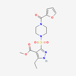 molecular formula C16H20N4O6S B2620188 methyl 3-ethyl-5-{[4-(2-furoyl)piperazin-1-yl]sulfonyl}-1H-pyrazole-4-carboxylate CAS No. 1239486-42-0