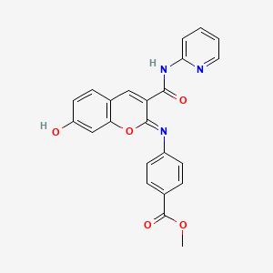 molecular formula C23H17N3O5 B2620192 methyl 4-{[(2Z)-7-hydroxy-3-(pyridin-2-ylcarbamoyl)-2H-chromen-2-ylidene]amino}benzoate CAS No. 1327179-92-9