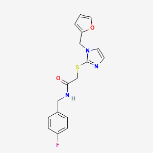 molecular formula C17H16FN3O2S B2620197 N-[(4-fluorophenyl)methyl]-2-[1-(furan-2-ylmethyl)imidazol-2-yl]sulfanylacetamide CAS No. 872594-13-3