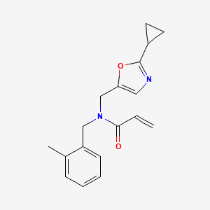 molecular formula C18H20N2O2 B2620201 N-[(2-Cyclopropyl-1,3-oxazol-5-yl)methyl]-N-[(2-methylphenyl)methyl]prop-2-enamide CAS No. 2418644-65-0
