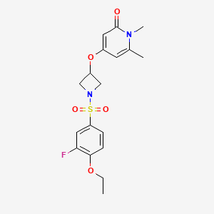 molecular formula C18H21FN2O5S B2620250 4-((1-((4-ethoxy-3-fluorophenyl)sulfonyl)azetidin-3-yl)oxy)-1,6-dimethylpyridin-2(1H)-one CAS No. 2034359-57-2