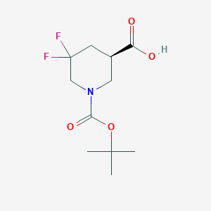 molecular formula C11H17F2NO4 B2620261 (3R)-1-[(tert-Butoxy)carbonyl]-5,5-difluoropiperidine-3-carboxylic acid CAS No. 2166031-07-6